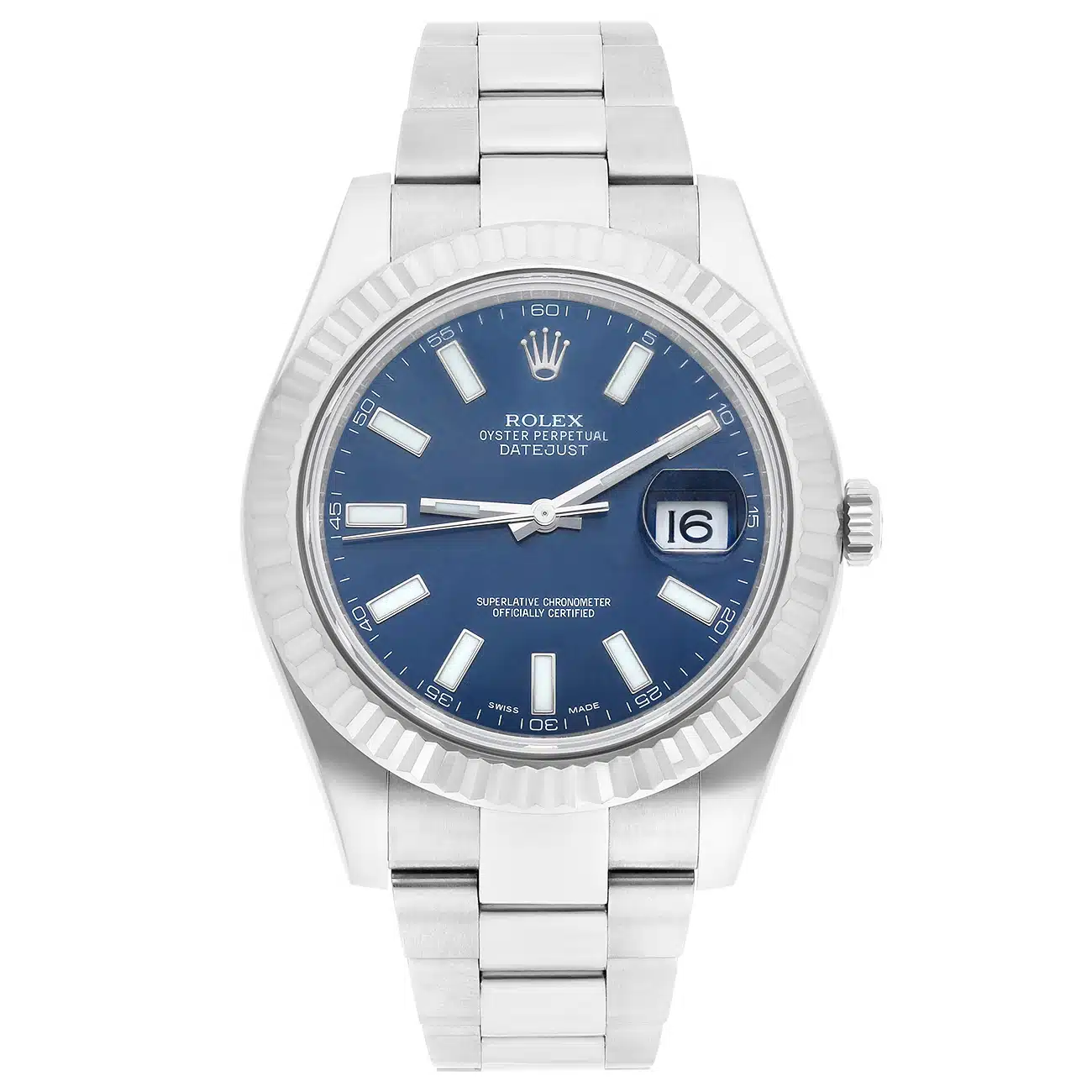 Rolex Datejust II 116334 Blue Index Dial Oyster Stainless Steel Watch