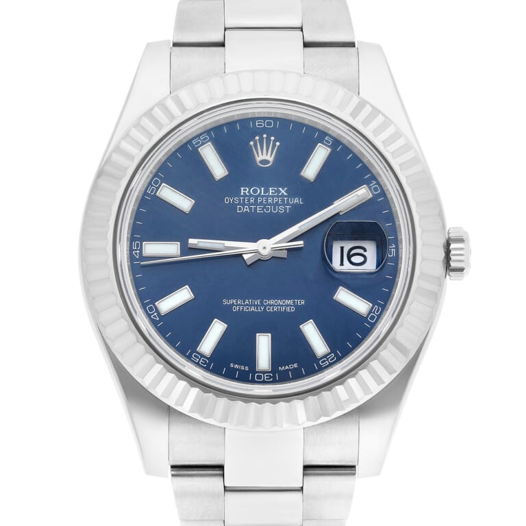 Rolex Datejust II 116334 Blue Index Dial Oyster Stainless Steel Watch – alternate view