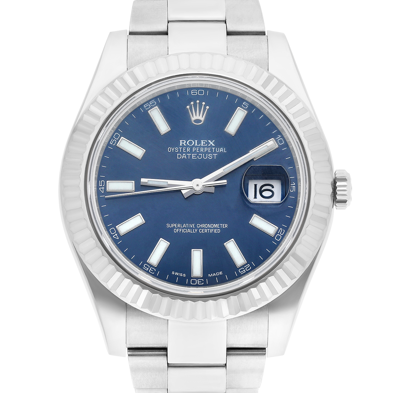 Rolex Datejust II 116334 Blue Index Dial Oyster Stainless Steel Watch