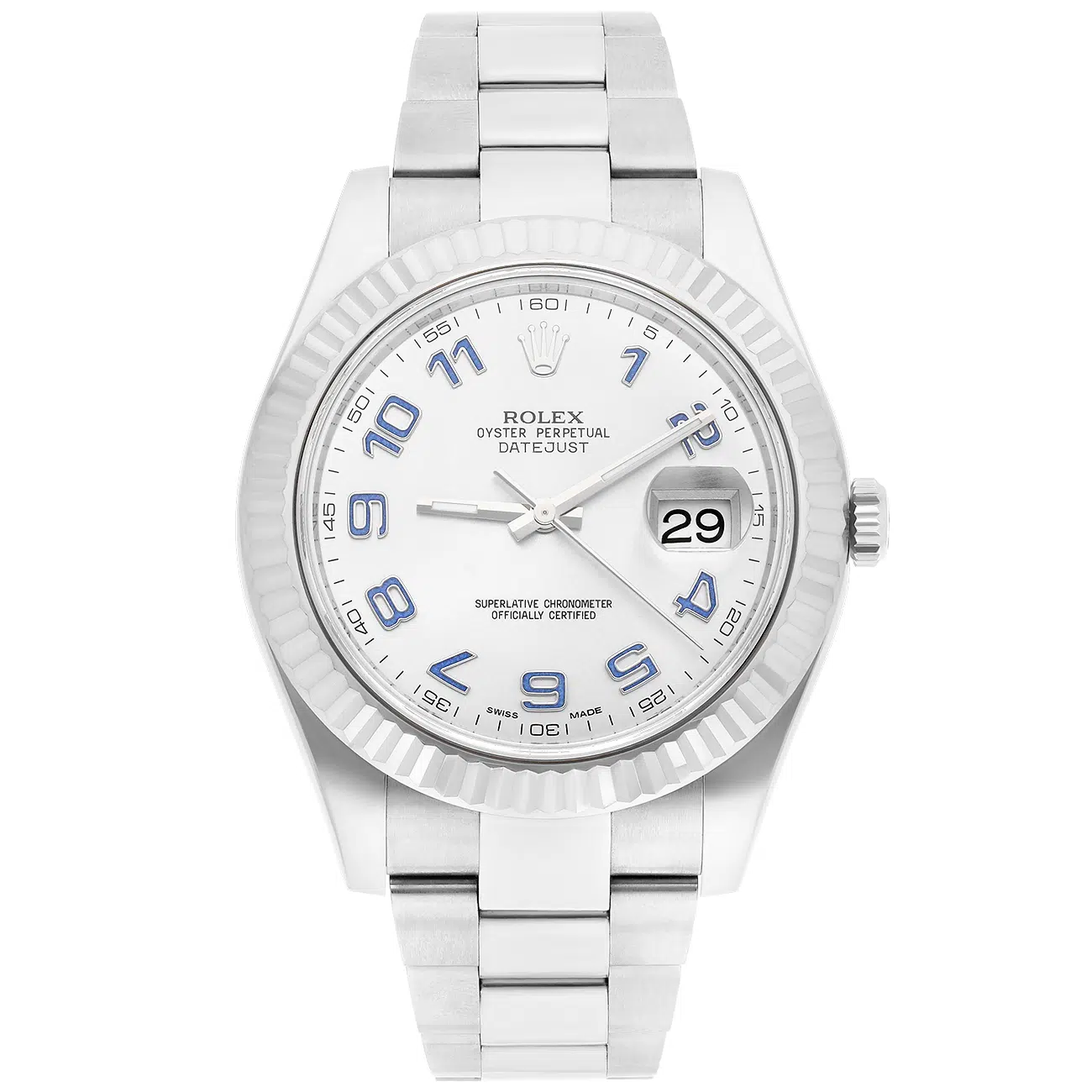 Rolex Datejust II 116334 Silver Dial Purple Arabic Marker Oyster Stainless Steel Watch