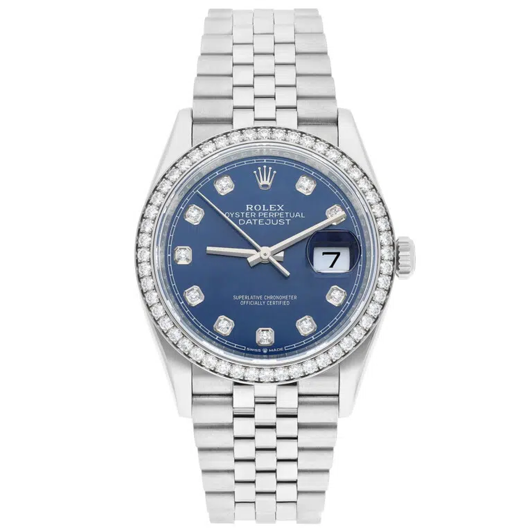 Rolex Datejust 126284rbr-0029 Bright Blue Diamond Dial 36 MM Diamond bezel Jubilee Bracelet StainlessSteel Watch