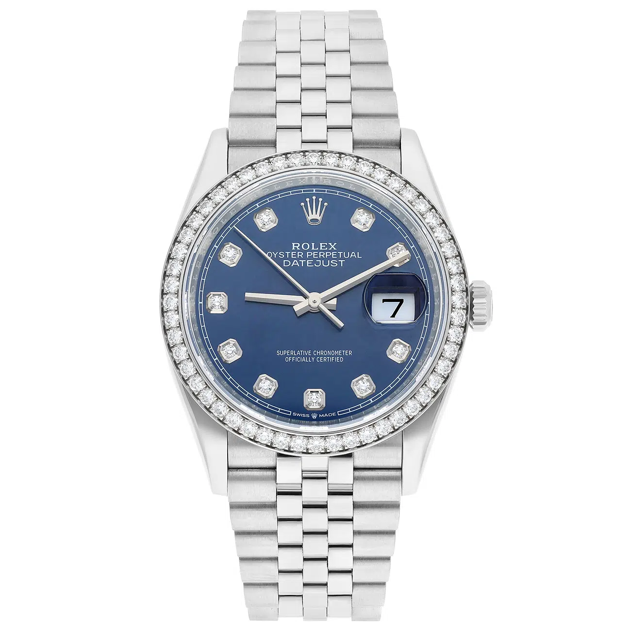 Rolex Datejust 126284rbr-0029 Bright Blue Diamond Dial 36 MM Diamond bezel Jubilee Bracelet StainlessSteel Watch