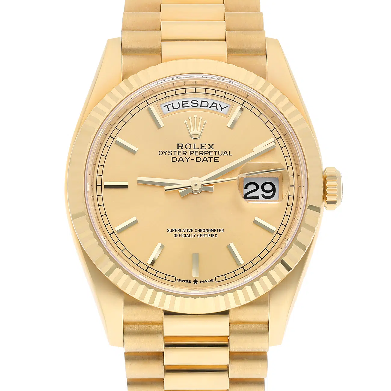Rolex Day-Date 36mm 128238-0045 President Yellow Gold Watch Champagne Index Dial – image 3
