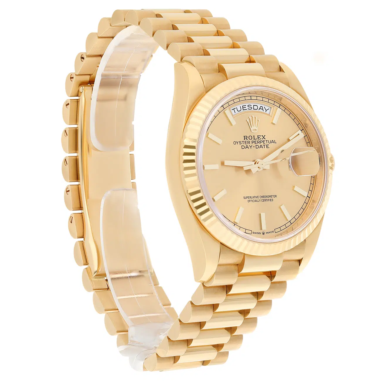 Rolex Day-Date 36mm 128238-0045 President Yellow Gold Watch Champagne Index Dial – image 4