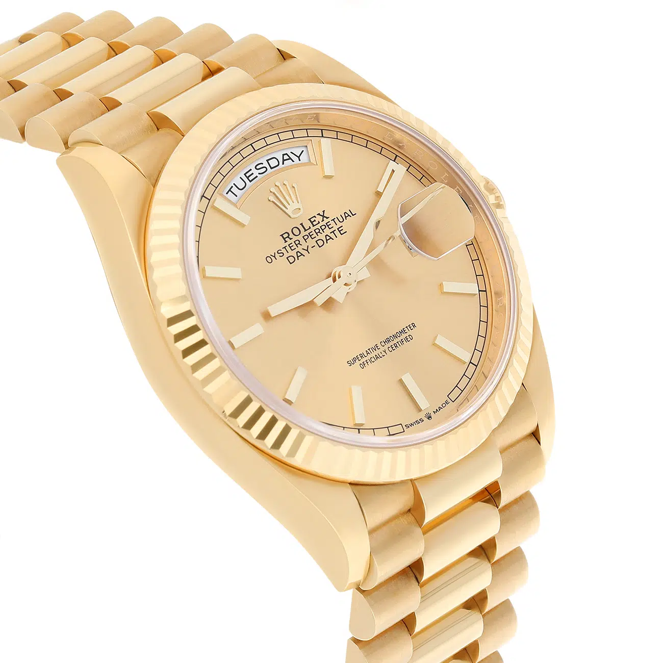 Rolex Day-Date 36mm 128238-0045 President Yellow Gold Watch Champagne Index Dial – image 5