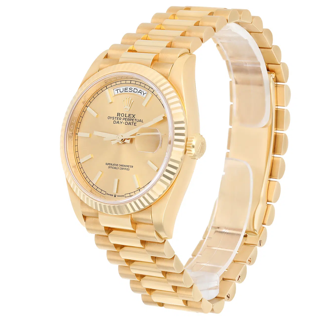 Rolex Day-Date 36mm 128238-0045 President Yellow Gold Watch Champagne Index Dial – image 6