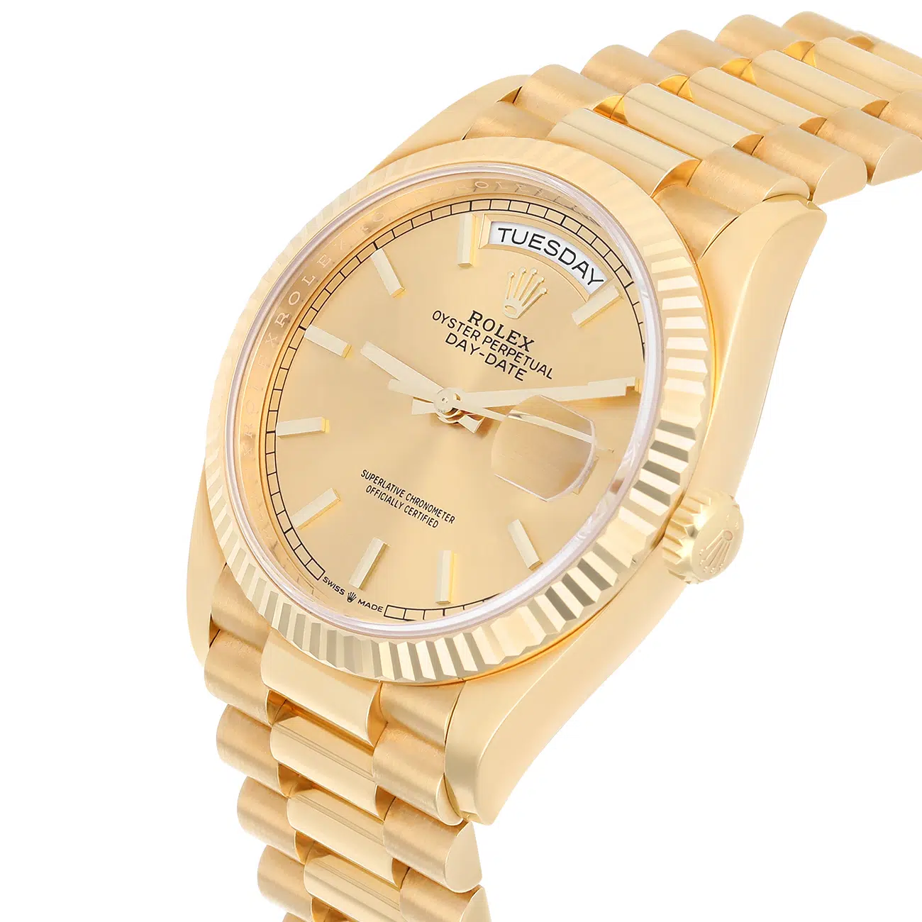 Rolex Day-Date 36mm 128238-0045 President Yellow Gold Watch Champagne Index Dial – image 7
