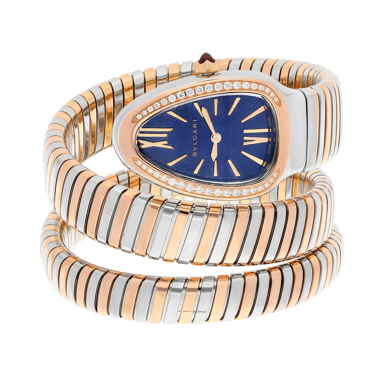 Bvlgari Serpenti Tubogas 102099 Diamond Bezel Blue Dial Stainless Steel & Rose Gold Watch