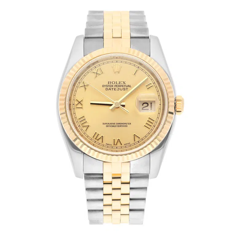 Rolex Datejust 36 116233 Champagne Roman Dial Jubilee Gold and Steel Watch