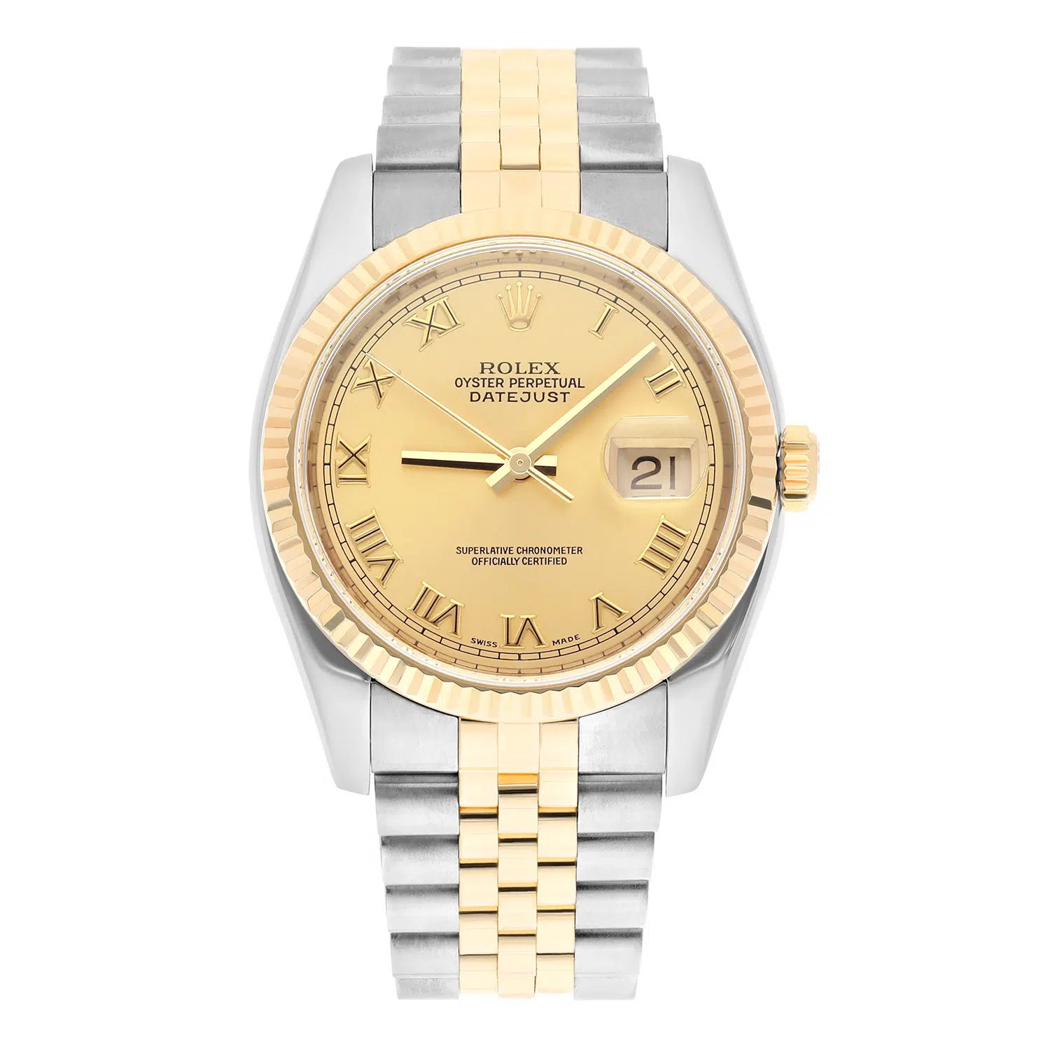 Rolex Datejust 36 116233 Champagne Roman Dial Jubilee Gold and Steel Watch