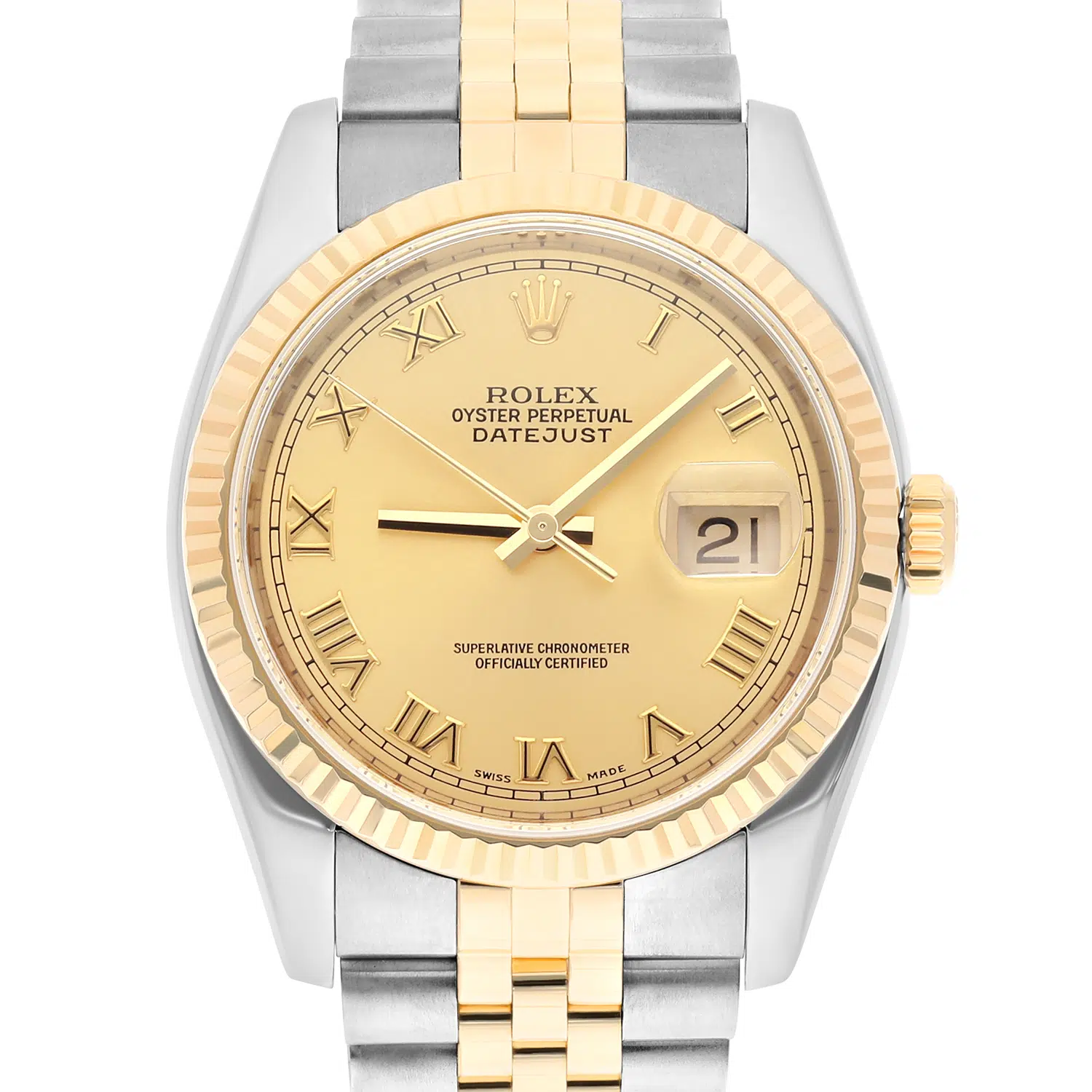 Rolex Datejust 36 116233 Champagne Roman Dial Jubilee Gold and Steel Watch – image 3