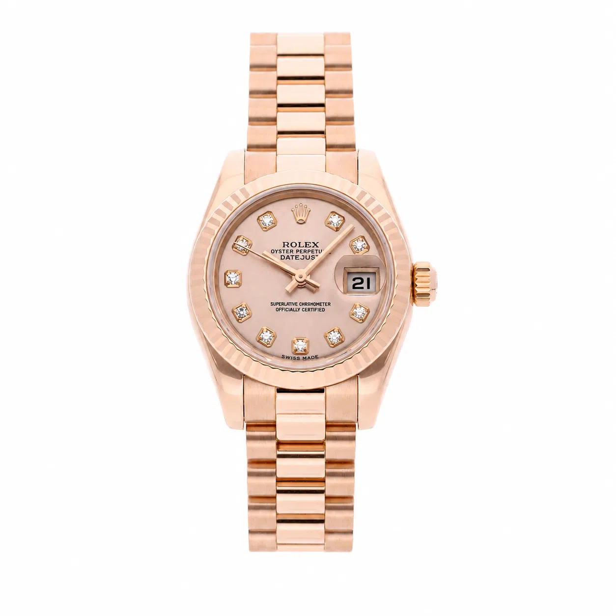 Rolex Datejust 26mm 178275F Fluted Bezel Pink Rose Gold Watch