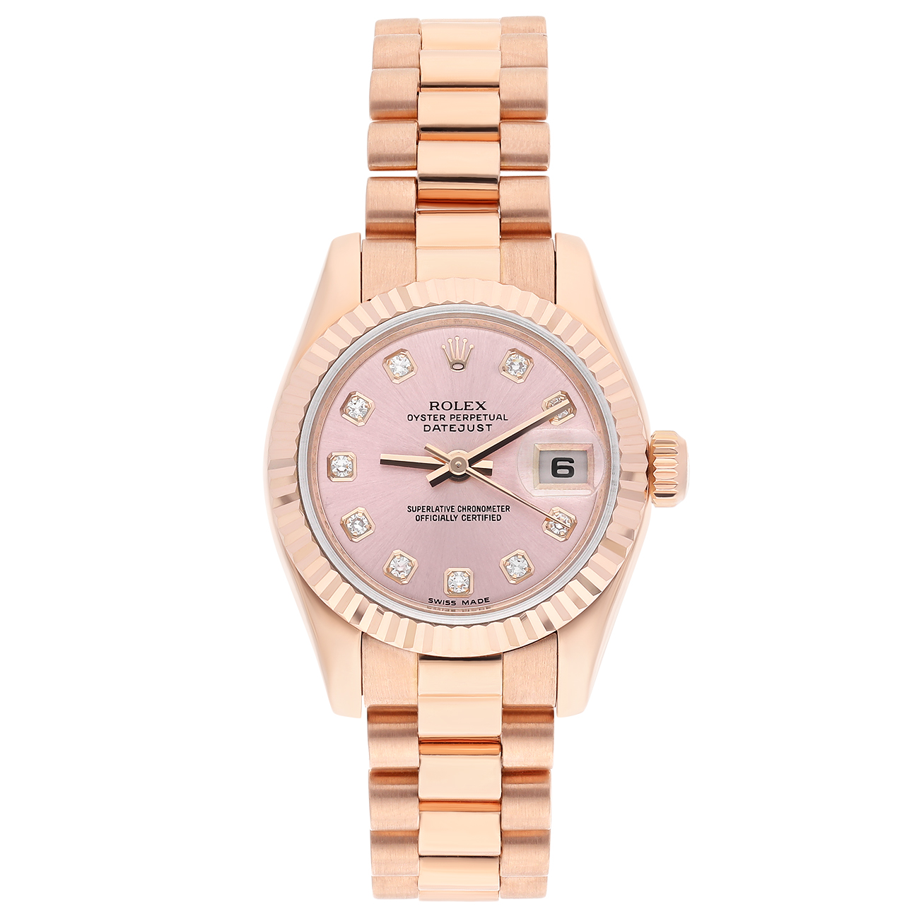 Rolex Datejust 26mm 178275F Fluted Bezel Pink Rose Gold Watch