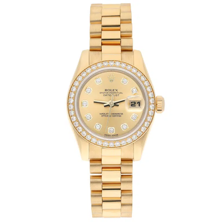Rolex Datejust 28mm 179138 Champagne Diamond Dial Diamond Bezel Yellow Gold Watch