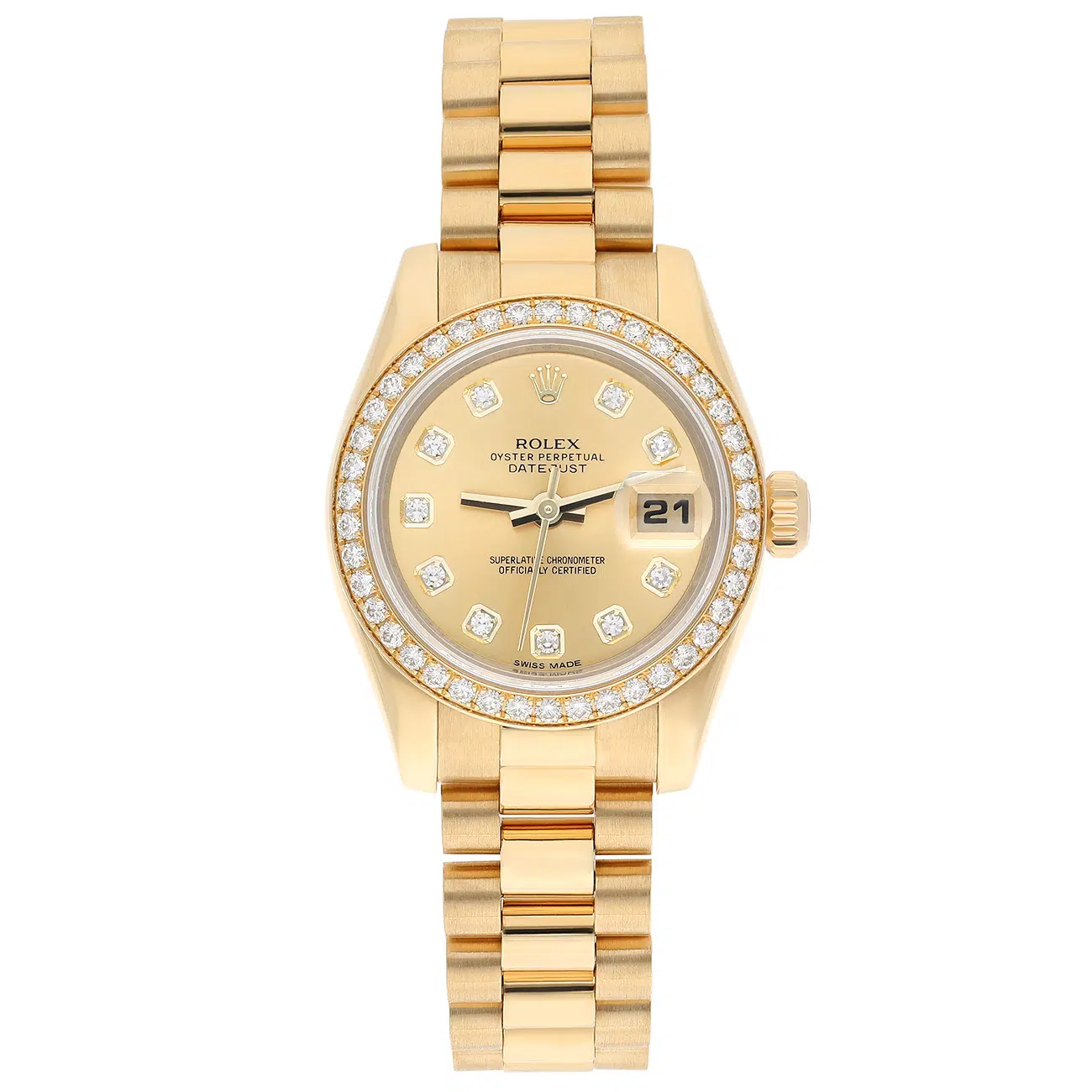 Rolex Datejust 28mm 179138 Champagne Diamond Dial Diamond Bezel Yellow Gold Watch