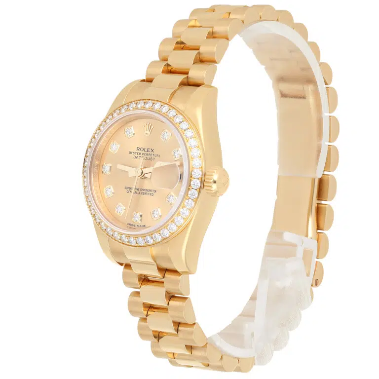 Rolex Datejust 28mm 179138 Champagne Diamond Dial Diamond Bezel Yellow Gold Watch – image 4