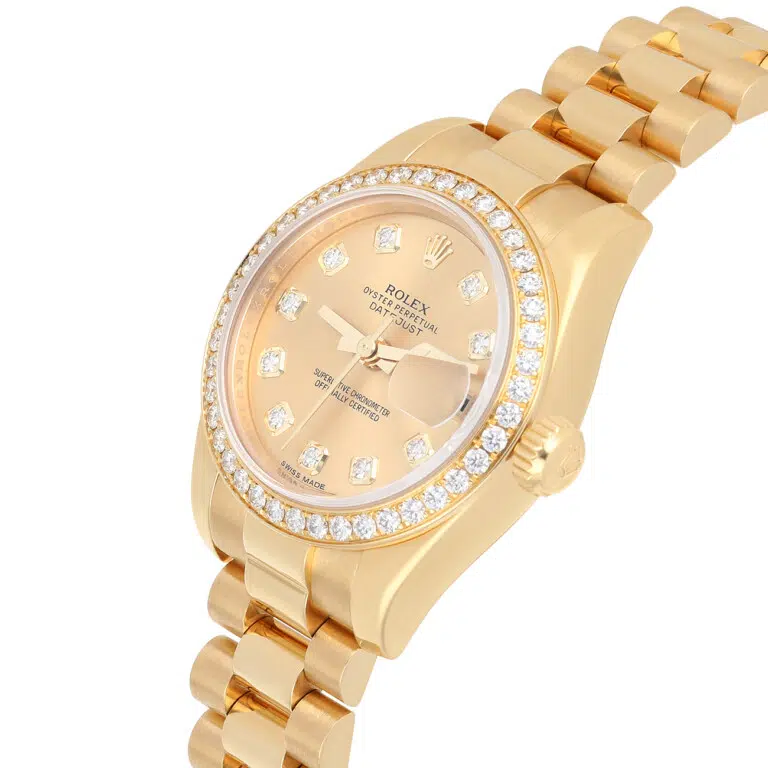 Rolex Datejust 28mm 179138 Champagne Diamond Dial Diamond Bezel Yellow Gold Watch – image 3
