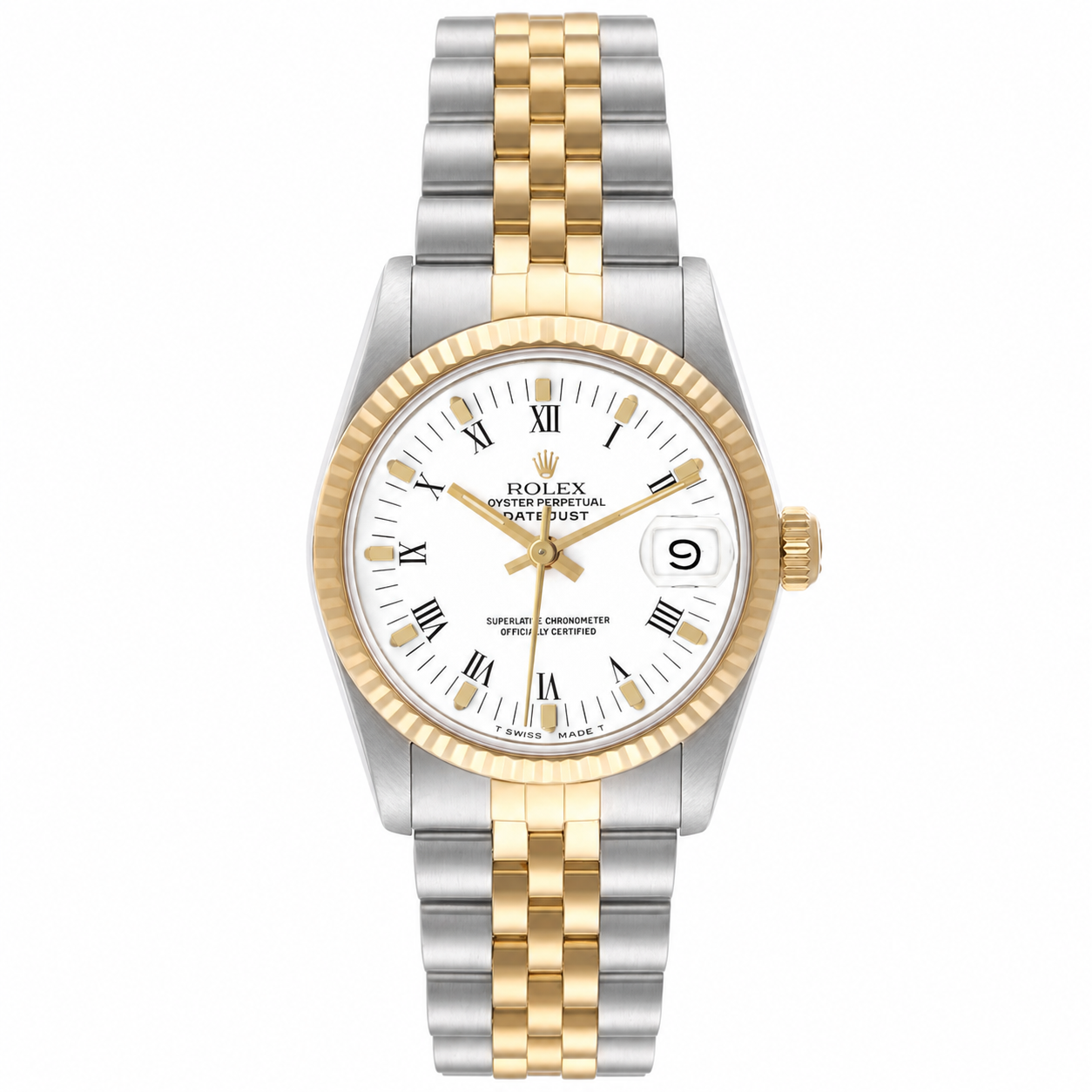 Rolex Datejust 68273 31mm White Roman Dial Jubilee Bracelet Gold and Stainless Steel Watch