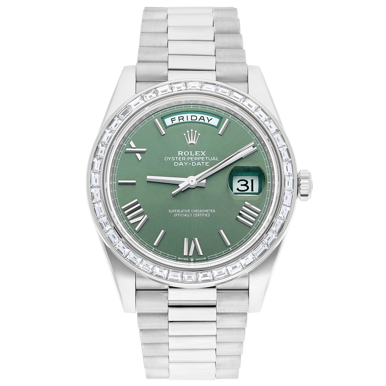 Rolex Day-Date 228396TBR-0020 Roman Olive green Dial 40 MM Platinum Watch