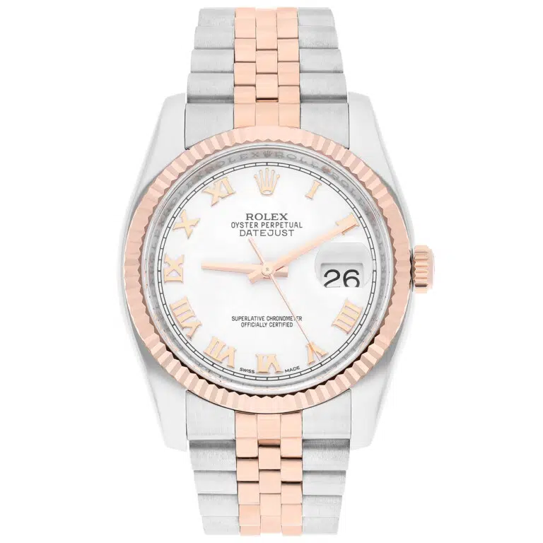 Rolex Datejust 116231 36mm White Roman Dial Jubilee Bracelet Stainless Steel Rose Gold Watch