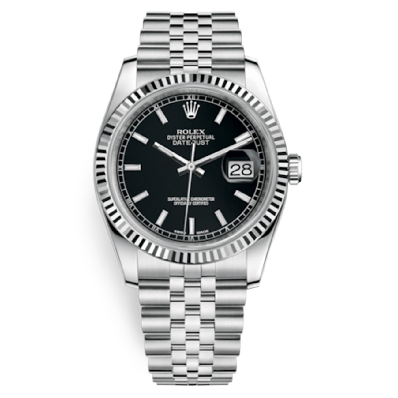 Rolex Datejust 36mm 116234-0085 Black Index Dial Jubilee Stainless Steel Watch