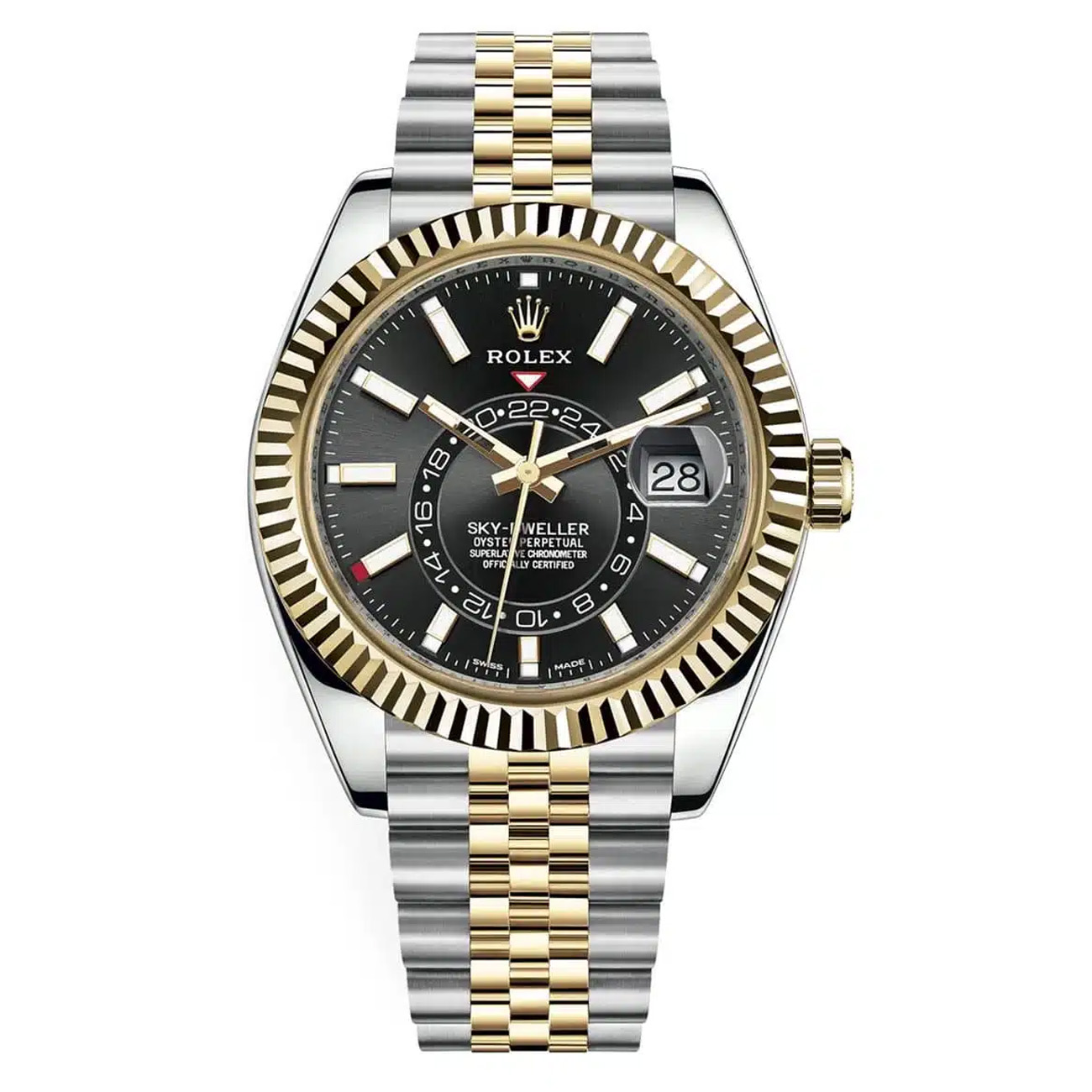 Rolex Sky-Dweller 326933-0005 Stainless Steel Yellow Gold With Black Cream Dial Watch