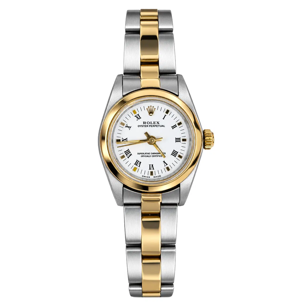 Rolex Oyster Perpetual 26mm 76183 White Roman Dial Oyster Bracelet Stainless Steel and Yellow Gold