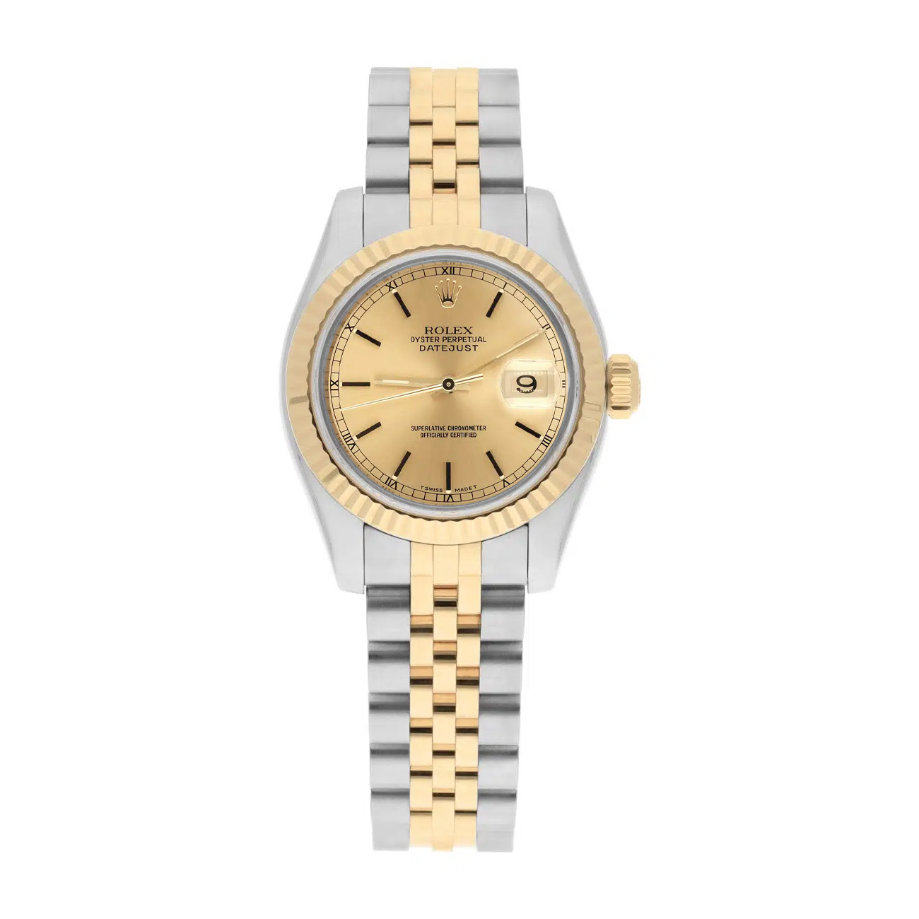 Rolex Datejust 26mm 69173 Champagne Index Dial Jubilee Band Two Tone Ladies Watch 1989