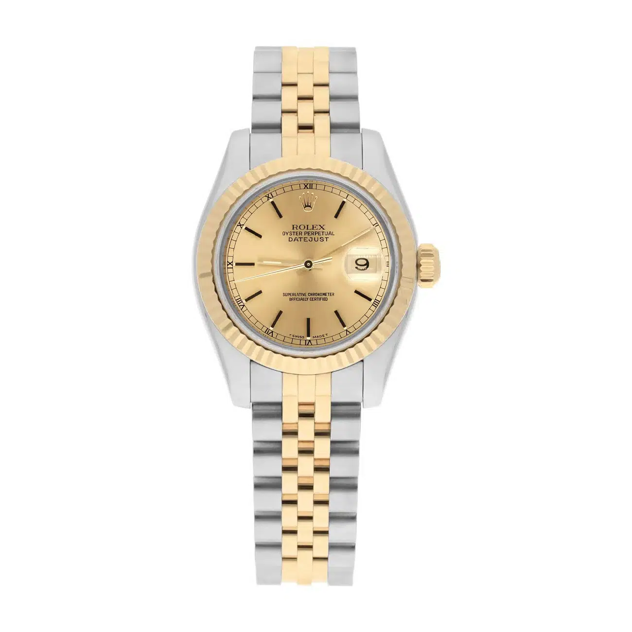 Rolex Datejust 26mm 69173 Champagne Index Dial Jubilee Band Two Tone Ladies Watch 1989