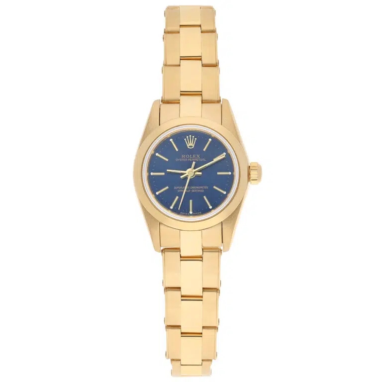 Rolex Oyster Perpetual 26mm 76188 Oyster Bracelet Blue Dial Yellow Gold Watch