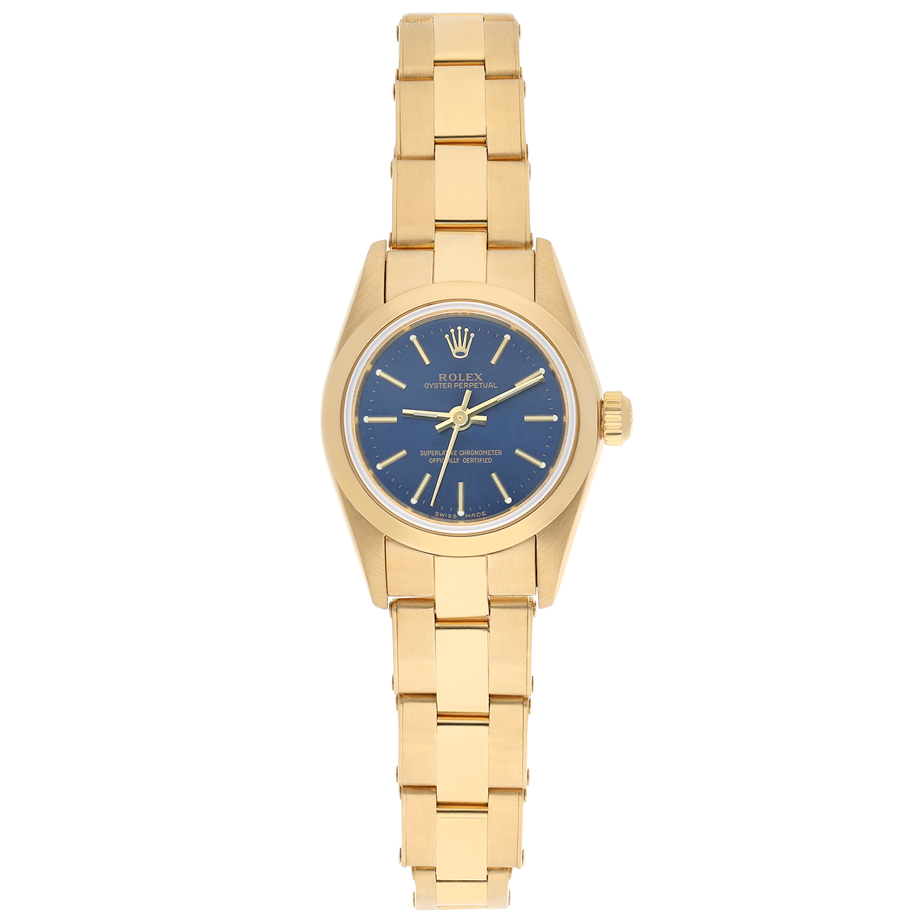 Rolex Oyster Perpetual 26mm 76188 Oyster Bracelet Blue Dial Yellow Gold Watch