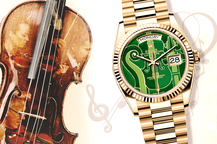 Rolex Day-Date 36 Gold President 128238: The Vienna Philharmonic Dial Edition and a Violin Rolex Day-Date 36 Gold President 128238: The Vienna Philharmonic Dial Edition
