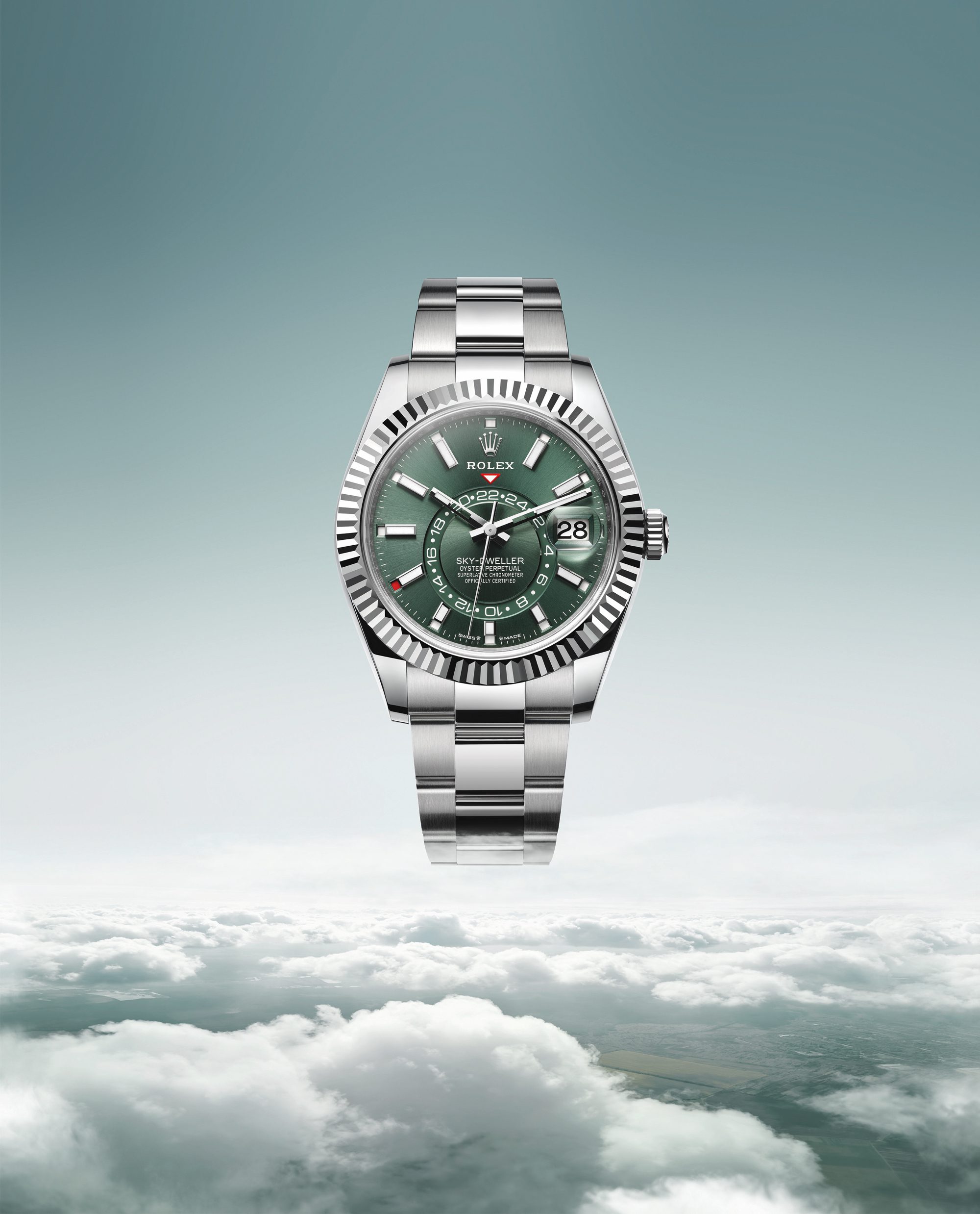 a rolex sky-dweller floating above the clouds a rolex sky-dweller floating above the clouds