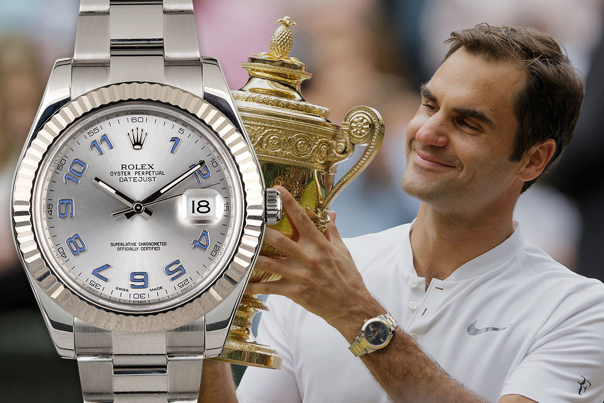 roger federer wearing a rolex datejust 