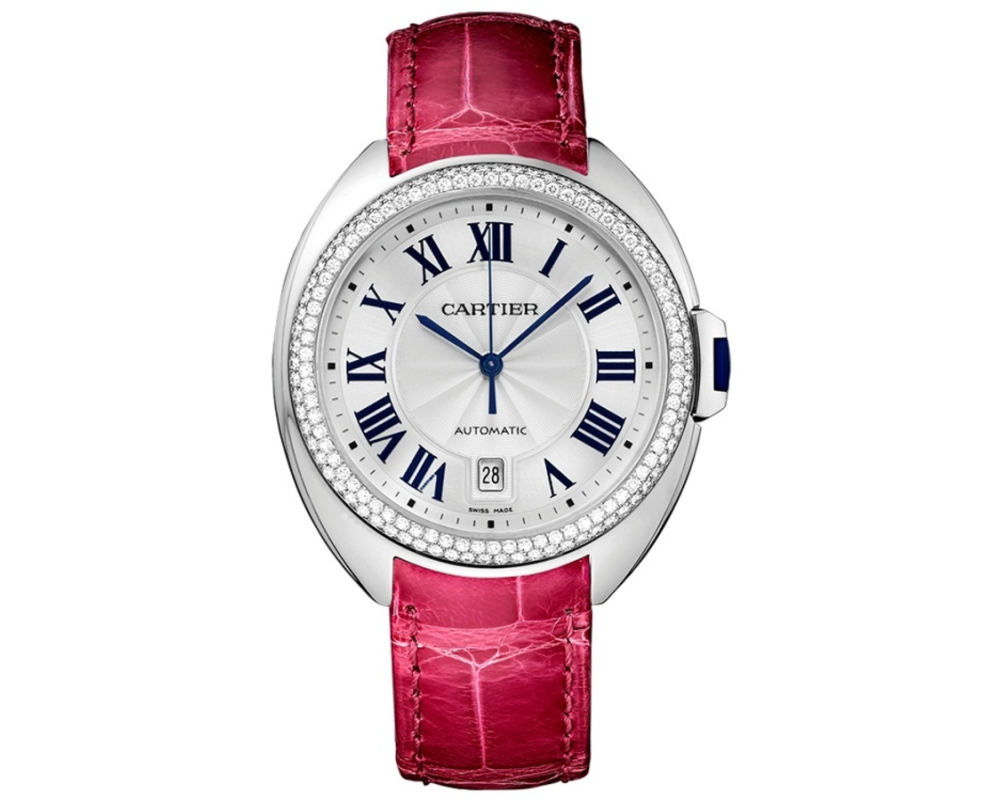 Cartier Clé de Cartier WJCL0011 White Gold with Burgundy Leather 40mm Watch with Silver Dial Cartier Clé de Cartier WJCL0011 White Gold with Burgundy Leather 40mm Watch with Silver Dial