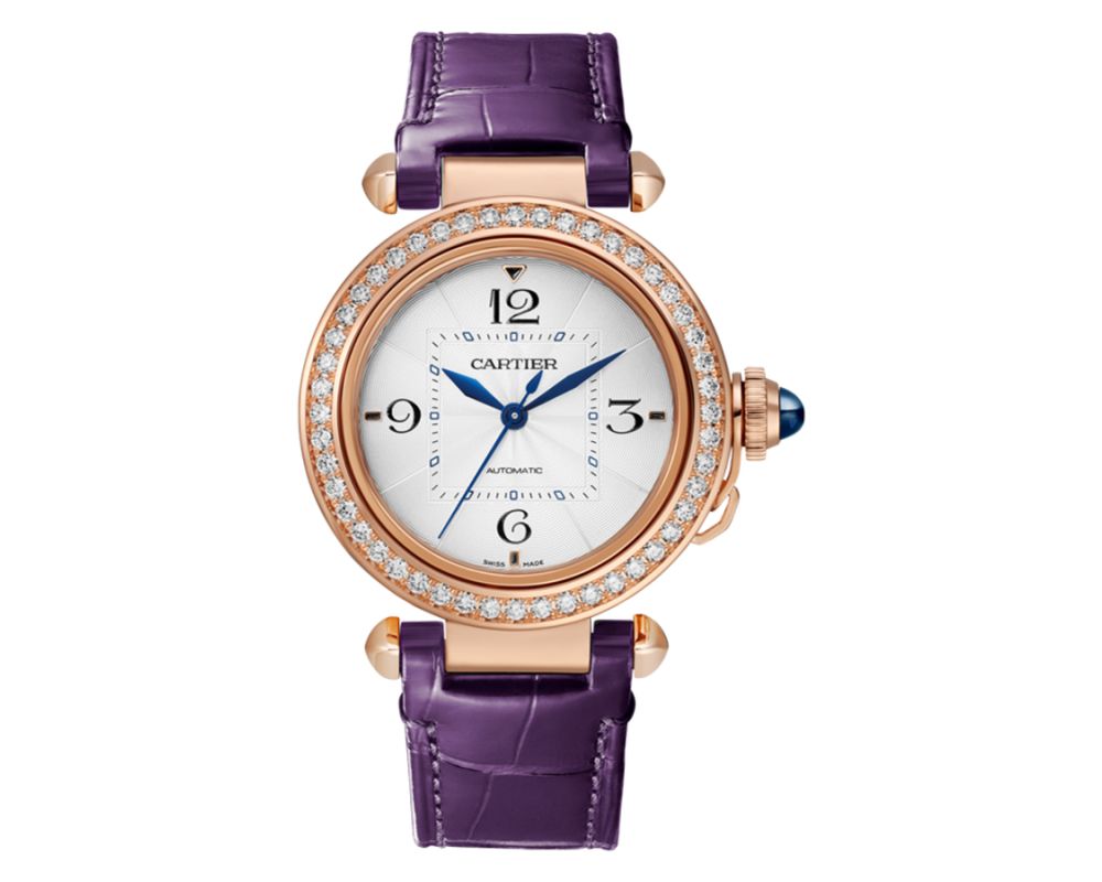 Cartier Pasha De cartier WJPA0012 Diamond Bezel /Rose Gold With Purple Crocodile Leather 35mm Watch Silver Dial Cartier Pasha De cartier WJPA0012 Diamond Bezel /Rose Gold With Purple Crocodile Leather 35mm Watch Silver Dial