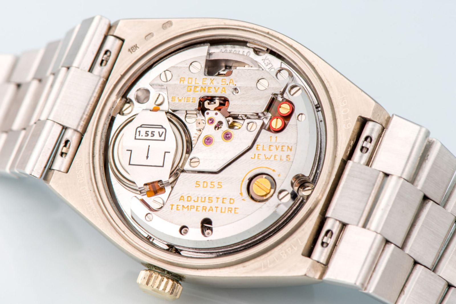 a watch with its quartz movement exposed