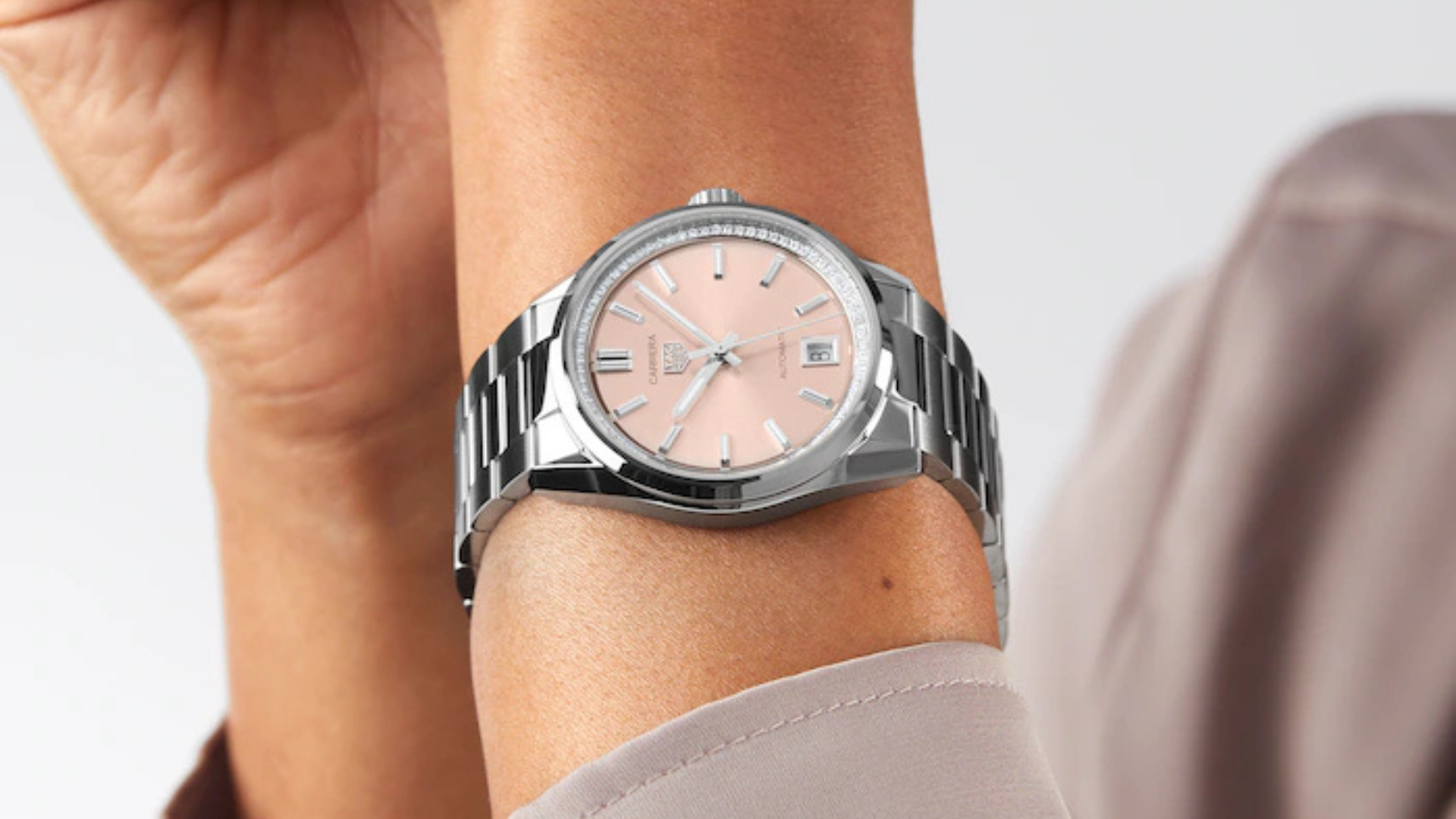 TAG Heuer Carrera On A Woman's Wrist Ladies TAG Heuer Carrera With A Pink Dial