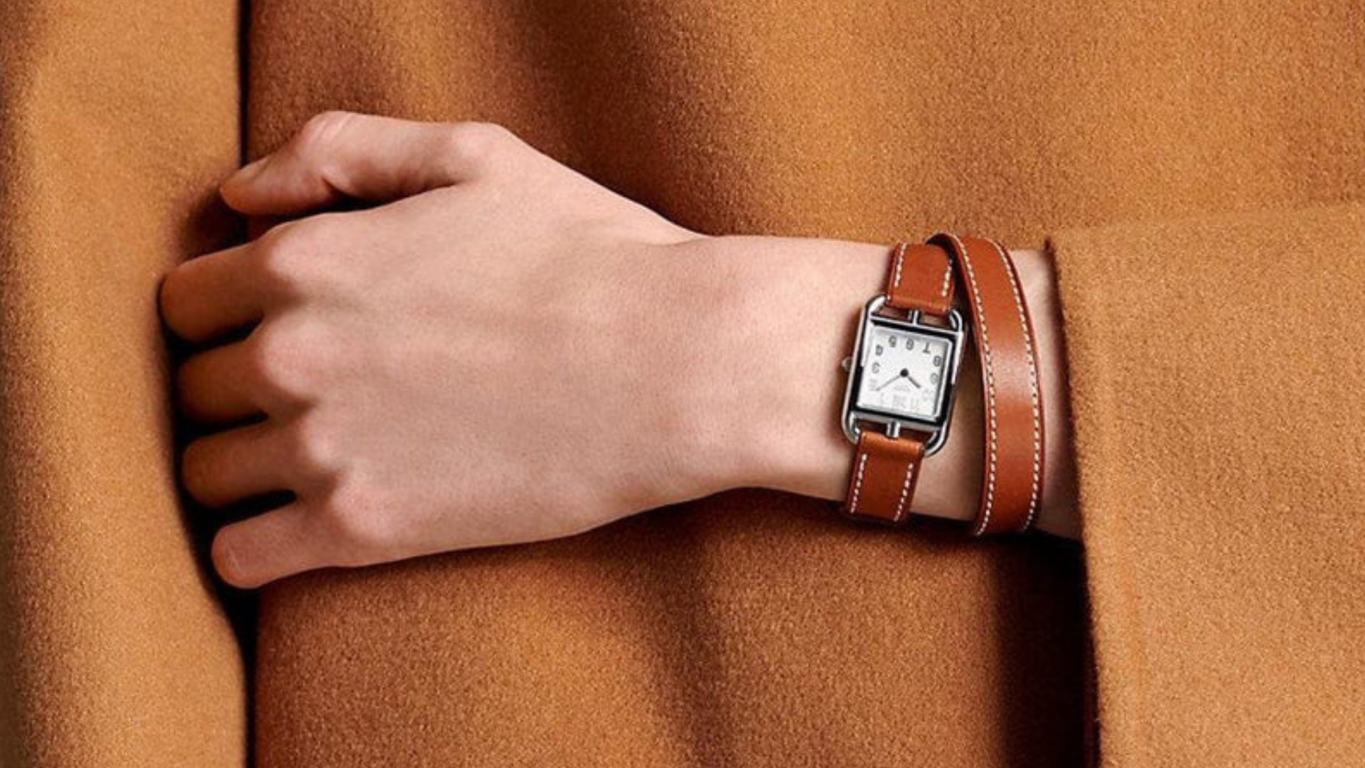Hermès Cape Cod On a Ladys Wrist Hermès Cape Cod With Brown Leather Strap