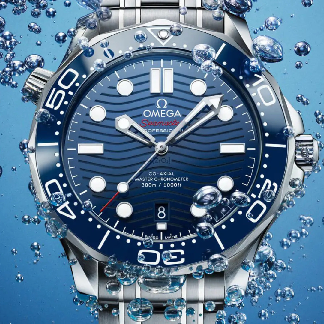 omega watch on a blue background