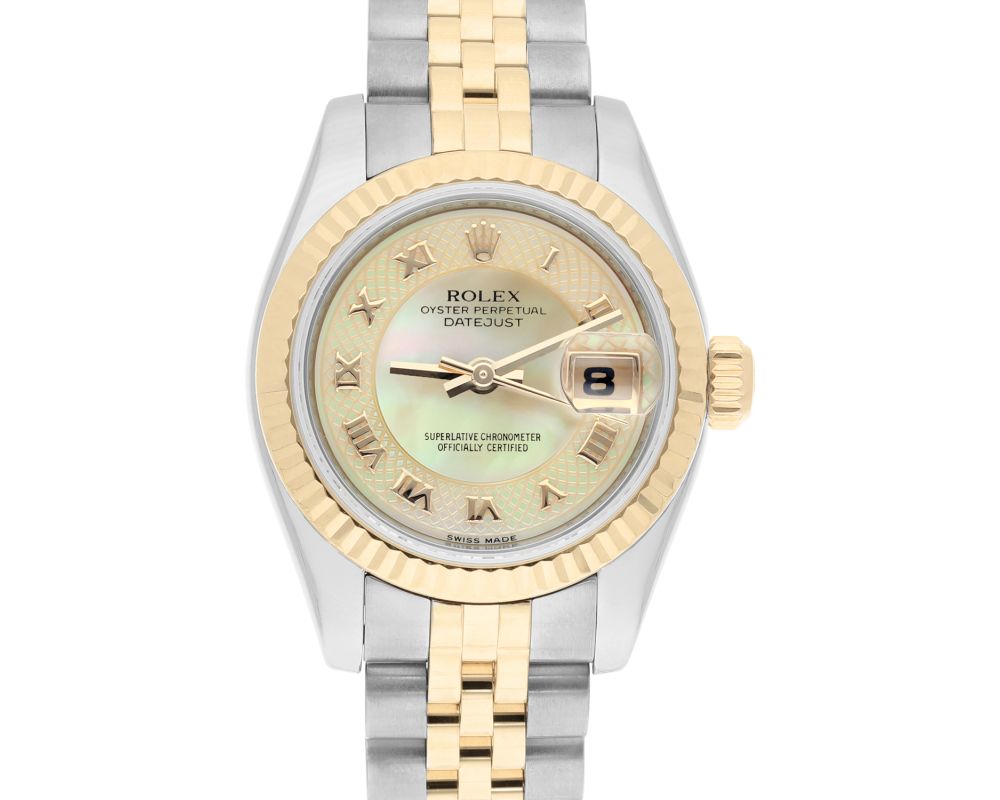 Rolex Datejust 26mm 179173 Two Tone Ladies Watch Rare Myriad Pearl Dial Jubilee