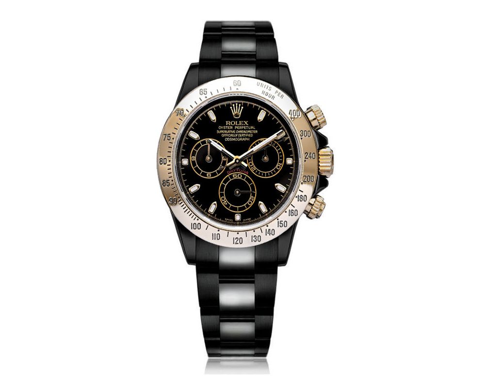 Rolex Cosmograph Daytona Black PVD/DLC Coated Watch with Yellow Gold Bezel 116523