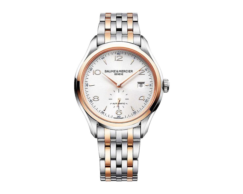Baume & Mercier Clifton 10140 Rose Gold & Stainless Steel Watch Silver Arabic Dial Baume & Mercier Clifton 10140 Rose Gold & Stainless Steel Watch Silver Arabic Dial