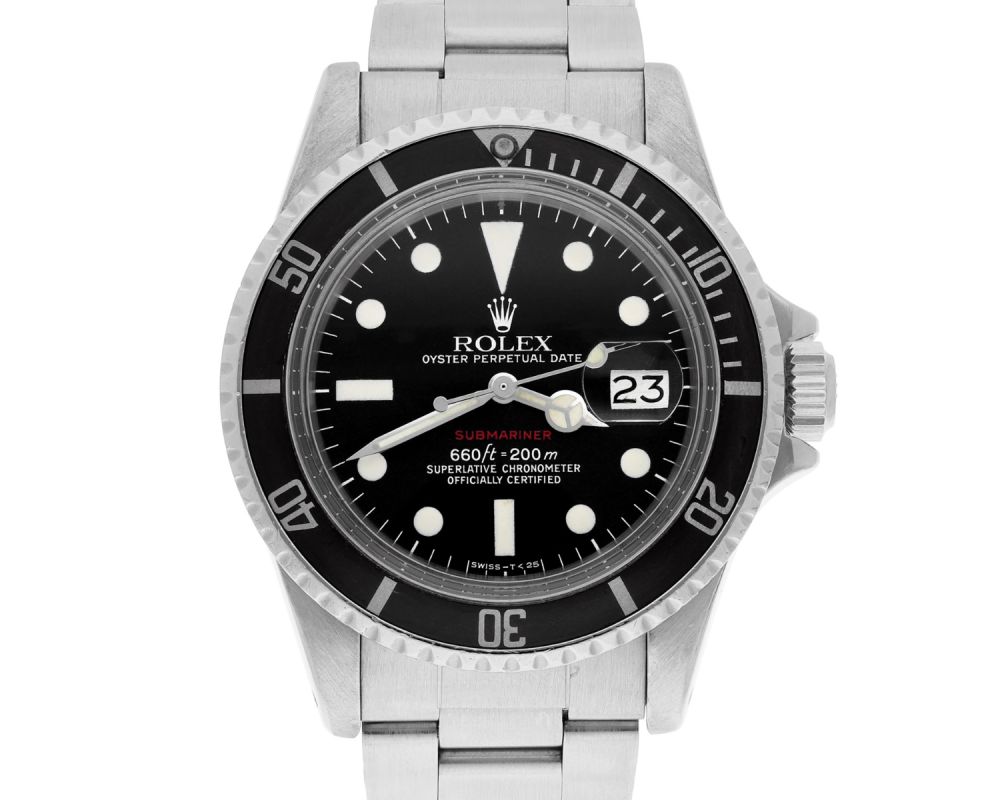 Rolex 40mm 'Red Submariner' 1680 Stainless Steel Black Watch 'Feet First' 1978